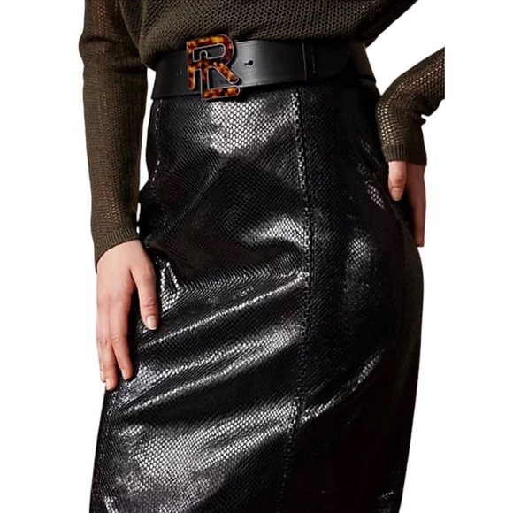 Ralph Lauren Purple Label Cynthia Python Embossed Leather Skirt $1990. Size 2 - Picture 3 of 12